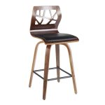 Folia Walnut Black Faux Leather Mid-Century Counter Stools (Set of 2) 25 Folia Walnut Black Faux Leather Mid-Century Counter Stools (Set of 2)