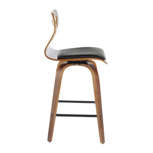Folia Walnut Black Faux Leather Mid Century Counter Stools Set of 2 9