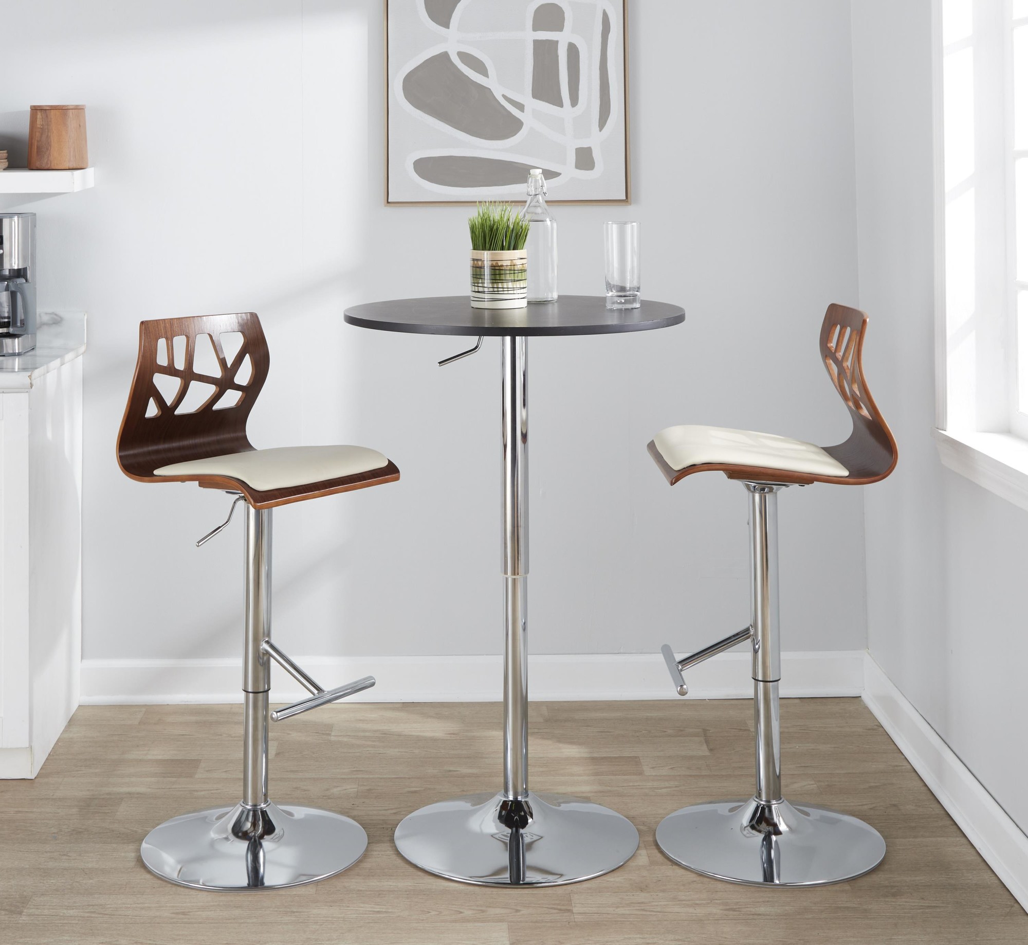 Folia Walnut Cream Swivel Mid-Century Modern Bar Stool (Set of 2) 2 Folia Walnut Cream Swivel Mid-Century Modern Bar Stool (Set of 2) - Image 2
