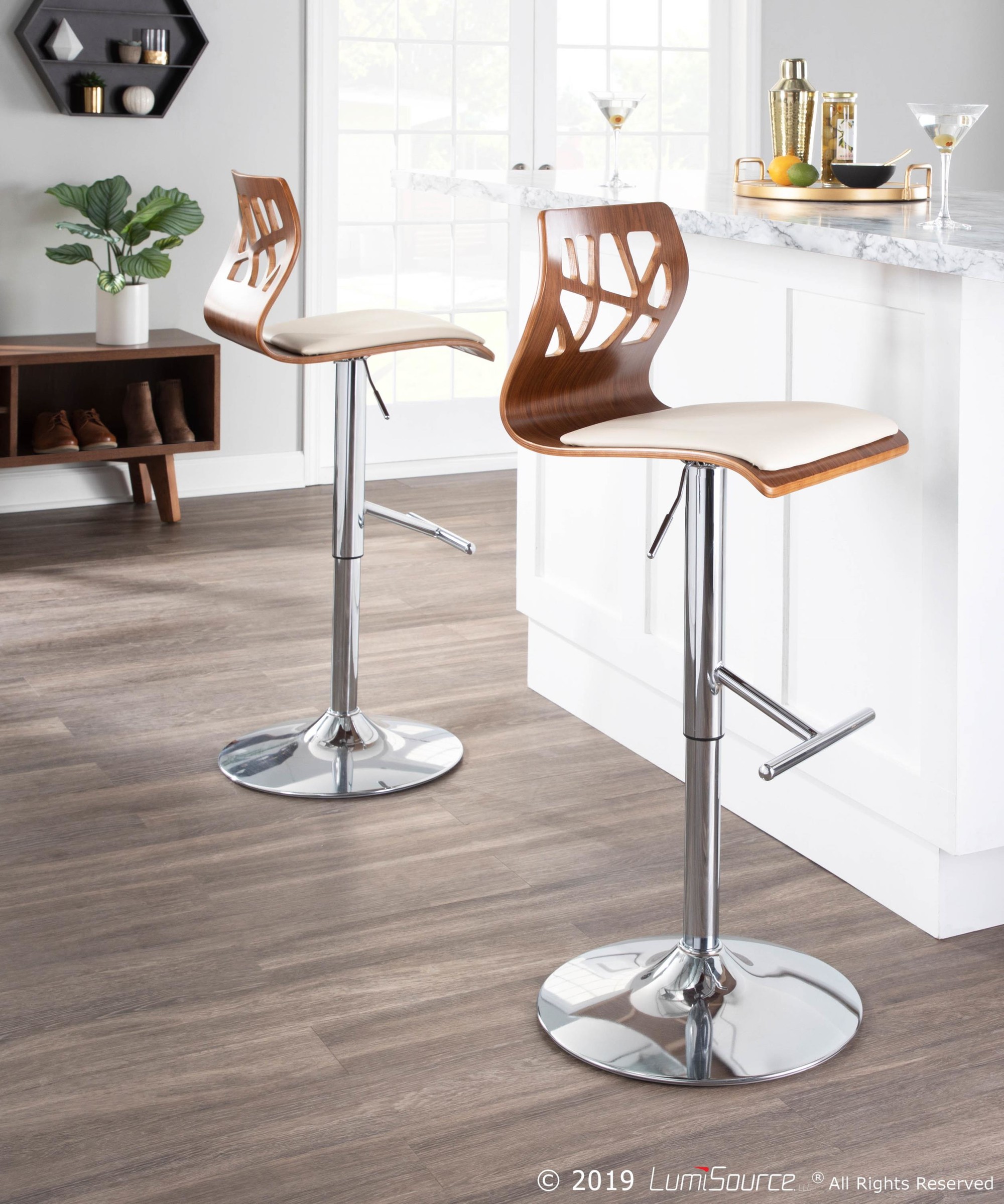 Folia Walnut Cream Swivel Mid-Century Modern Bar Stool (Set of 2) 3 Folia Walnut Cream Swivel Mid-Century Modern Bar Stool (Set of 2) - Image 3