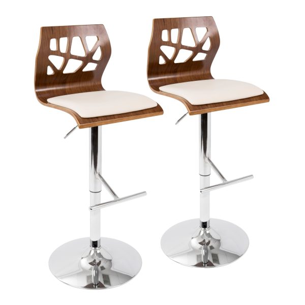 Folia Walnut Cream Swivel Mid Century Modern Bar Stool Set of 2 3