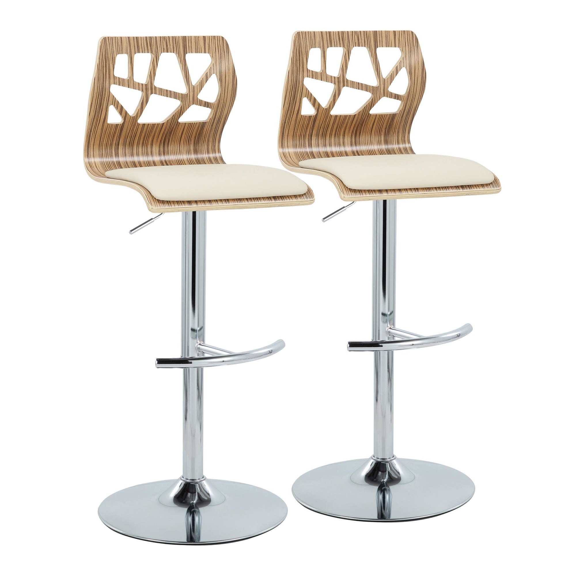 Folia Zebra Wood Cream Faux Leather Mid-Century Barstool (Set of 2) 5 Folia Zebra Wood Cream Faux Leather Mid-Century Barstool (Set of 2) - Image 5
