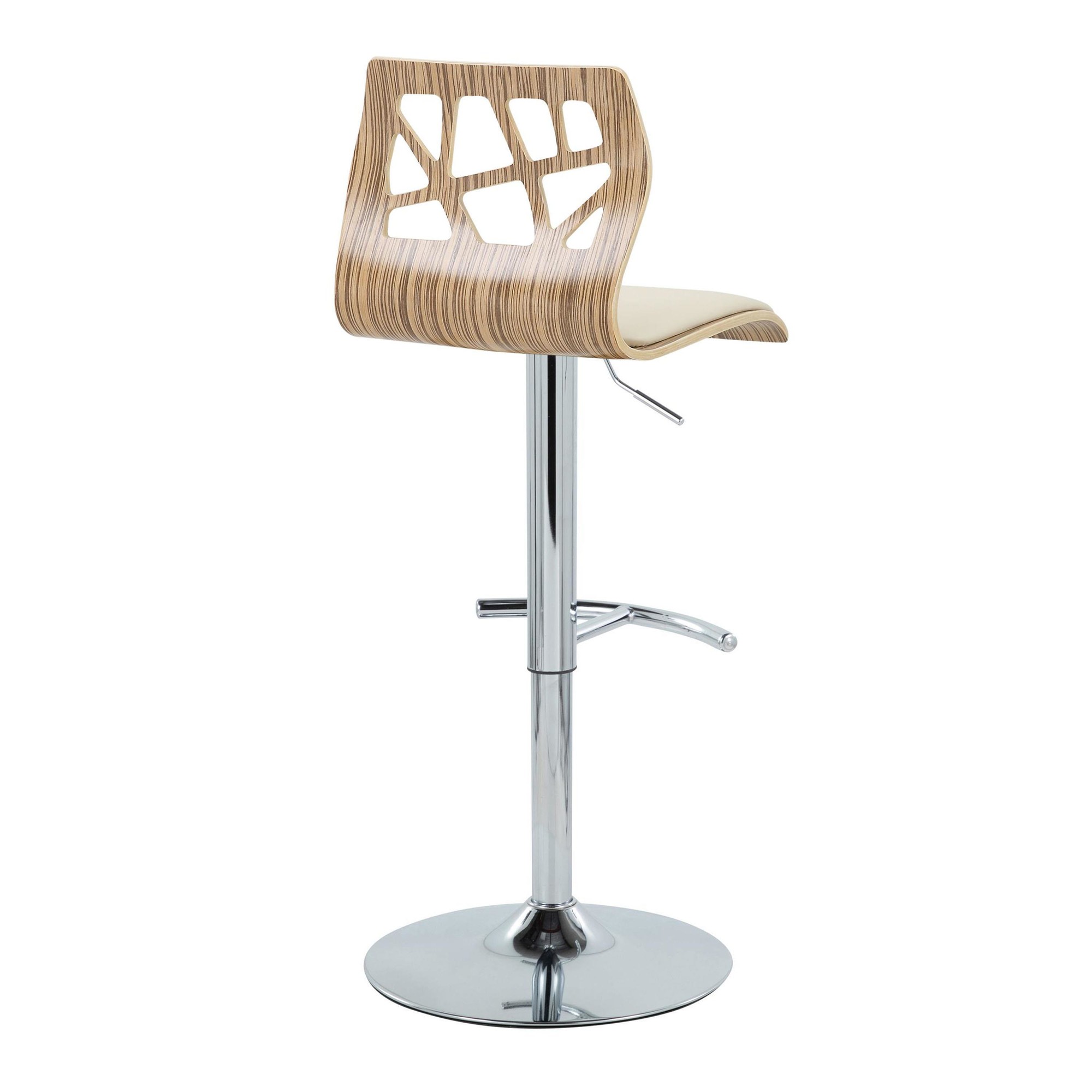 Folia Zebra Wood Cream Faux Leather Mid-Century Barstool (Set of 2) 8 Folia Zebra Wood Cream Faux Leather Mid-Century Barstool (Set of 2) - Image 8