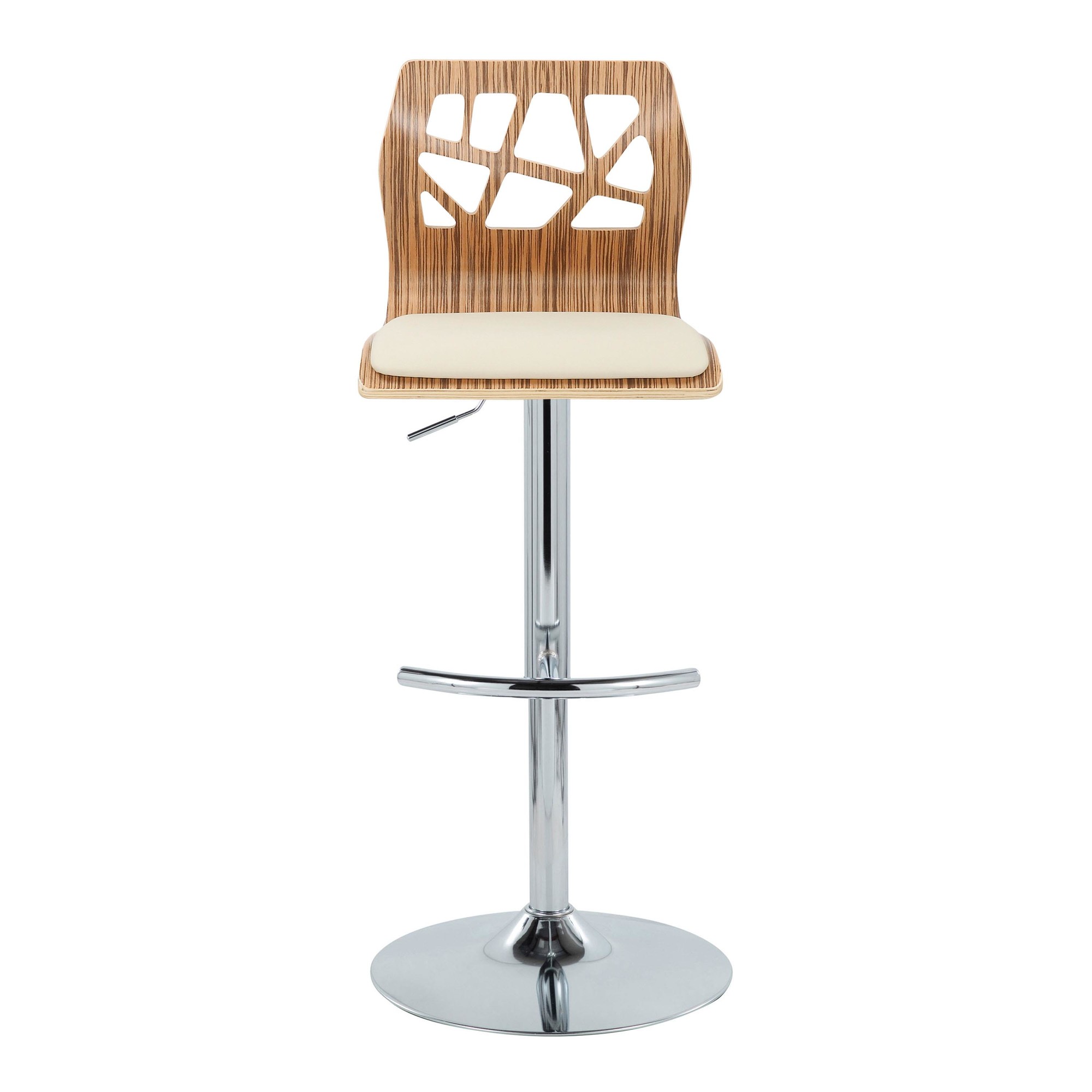 Folia Zebra Wood Cream Faux Leather Mid-Century Barstool (Set of 2) 10 Folia Zebra Wood Cream Faux Leather Mid-Century Barstool (Set of 2) - Image 10