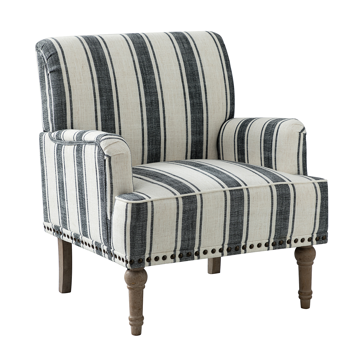 Forli Black Stripe Farmhouse Armchair with Nailhead Trim 2 Forli Black Stripe Farmhouse Armchair with Nailhead Trim - Image 2