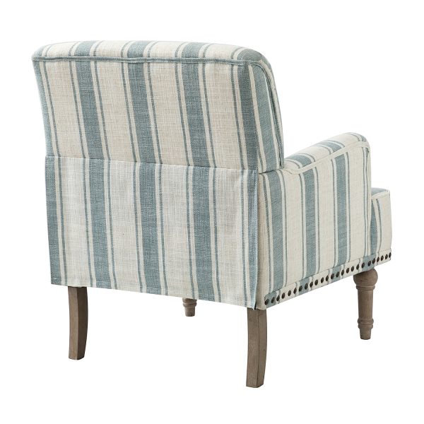 Forli Blue Stripe Farmhouse Armchair with Nailhead Trim 2