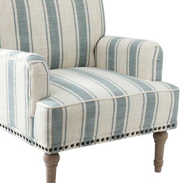 Forli Blue Stripe Farmhouse Armchair with Nailhead Trim 4
