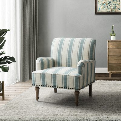 Forli Blue Stripe Farmhouse Armchair with Nailhead Trim