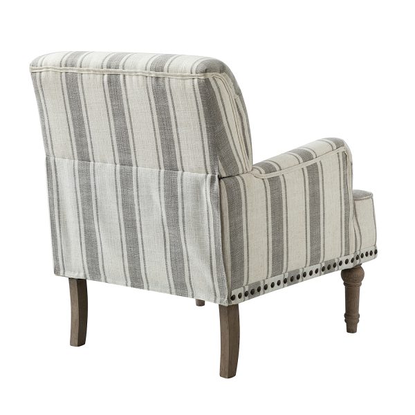 Forli Grey Stripe Farmhouse Armchair with Nailhead Trim 2
