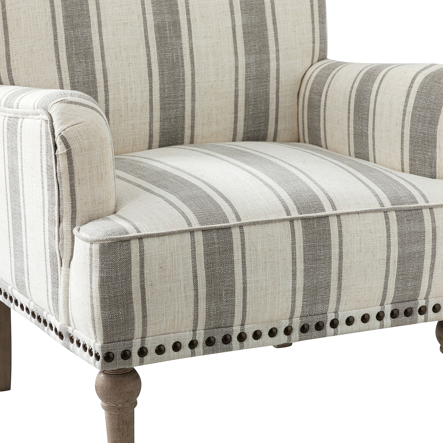 Forli Grey Stripe Farmhouse Armchair with Nailhead Trim 5 Forli Grey Stripe Farmhouse Armchair with Nailhead Trim - Image 5