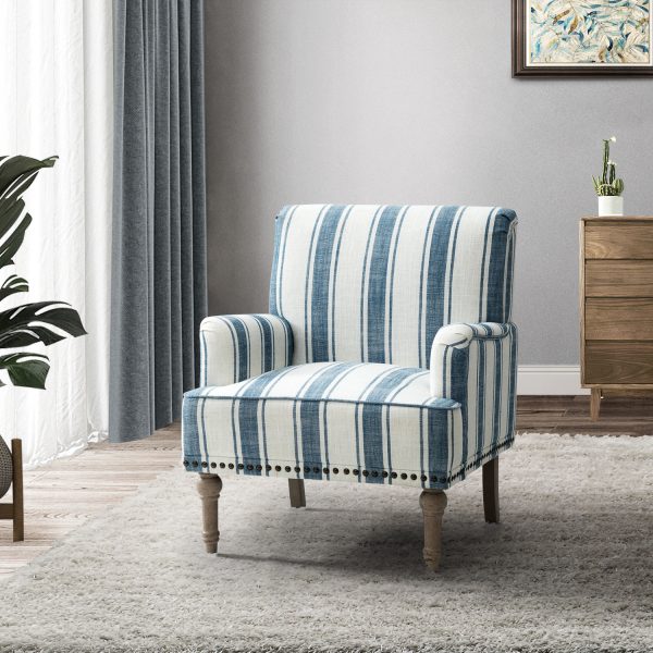 Forli Navy Stripe Farmhouse Nailhead Accent Armchair