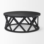 Forsey 28.0L x 45.3W x 18.0H Black Solid Wood Round Coffee Table