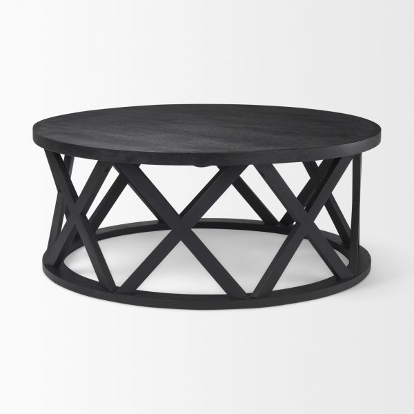 Forsey 28.0L x 45.3W x 18.0H Black Solid Wood Round Coffee Table 2