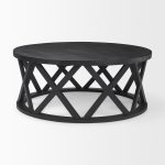 Forsey 28.0L x 45.3W x 18.0H Black Solid Wood Round Coffee Table