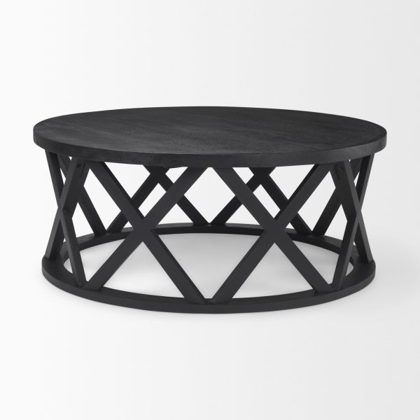 Forsey 28.0L x 45.3W x 18.0H Black Solid Wood Round Coffee Table 3