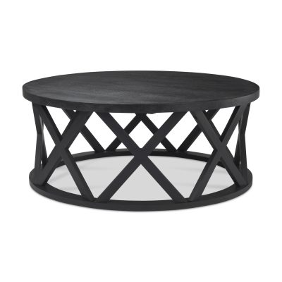 Forsey 28.0L x 45.3W x 18.0H Black Solid Wood Round Coffee Table