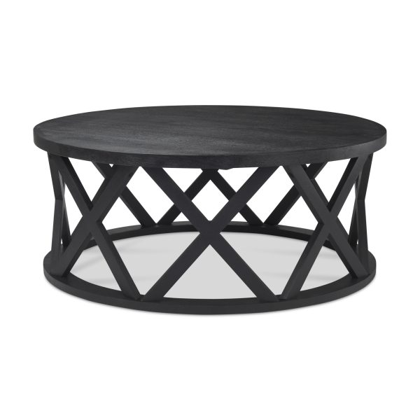 Forsey 28.0L x 45.3W x 18.0H Black Solid Wood Round Coffee Table