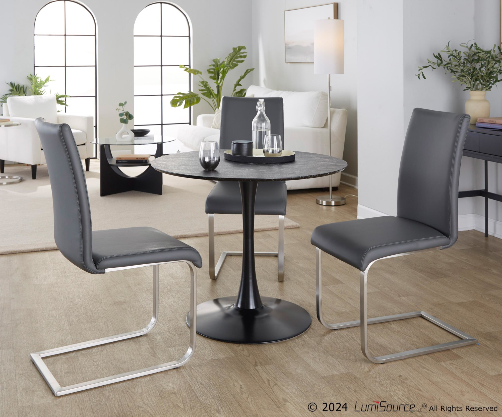 Foster Grey Faux Leather Contemporary Dining Chairs (Set of 2) 3 Foster Grey Faux Leather Contemporary Dining Chairs (Set of 2) - Image 3