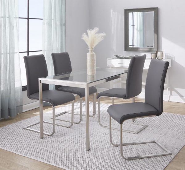 Foster Grey Faux Leather Contemporary Dining Chairs Set of 2 3