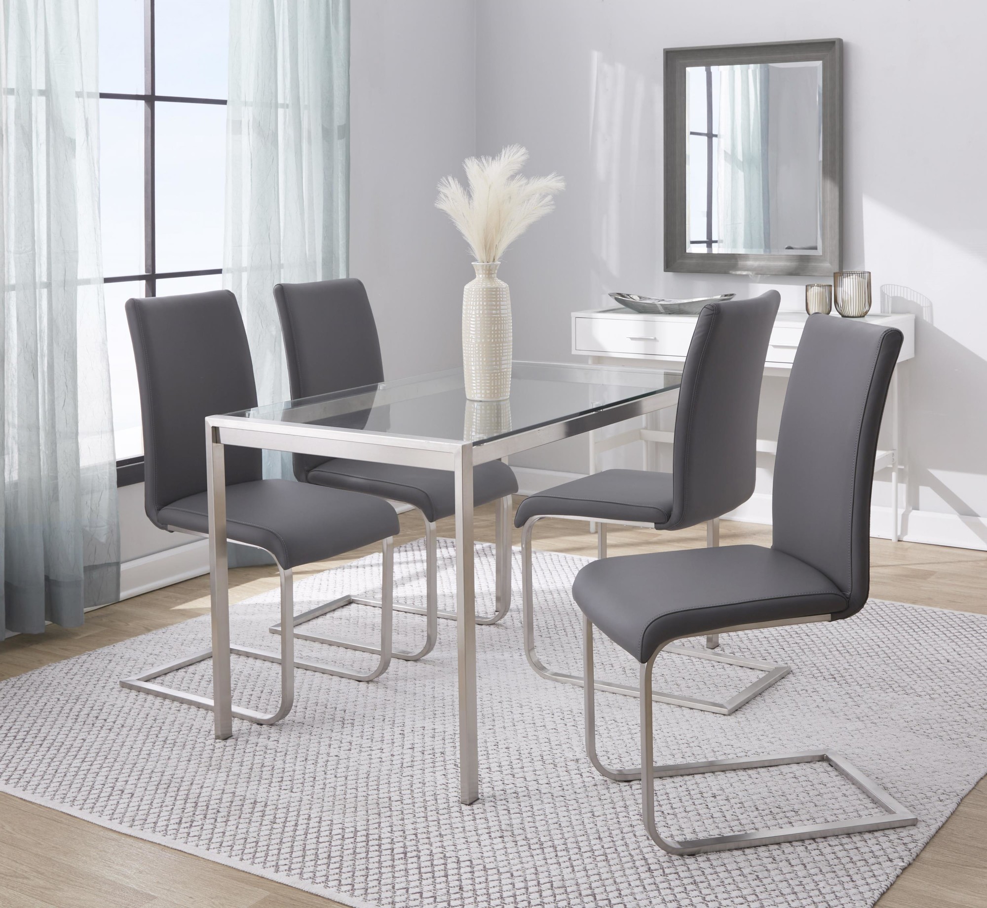 Foster Grey Faux Leather Contemporary Dining Chairs (Set of 2) 4 Foster Grey Faux Leather Contemporary Dining Chairs (Set of 2) - Image 4