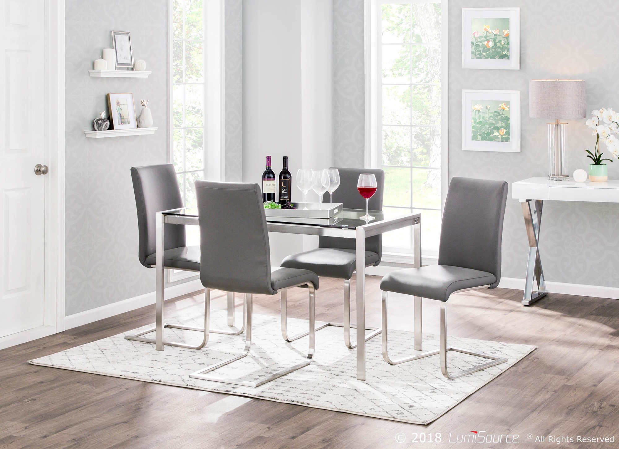 Foster Grey Faux Leather Contemporary Dining Chairs (Set of 2) 1 Foster Grey Faux Leather Contemporary Dining Chairs (Set of 2)