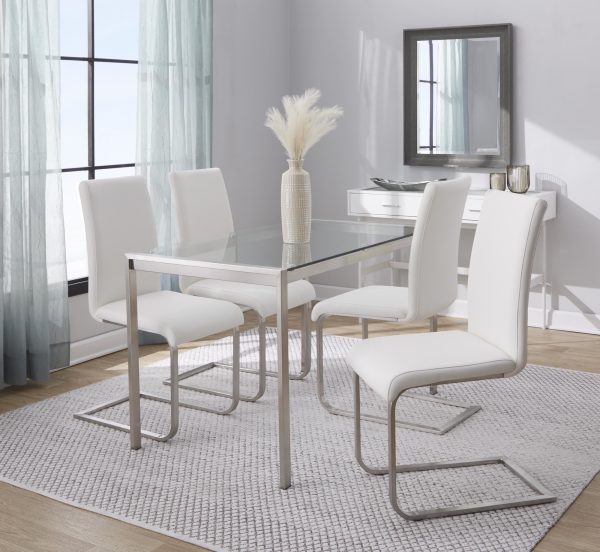 Foster White Faux Leather Contemporary Dining Chairs Set of 2 1
