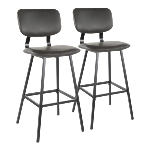 Foundry Black Metal Grey Faux Leather Contemporary Barstool Set of 2 2