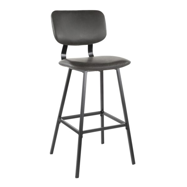 Foundry Black Metal Grey Faux Leather Contemporary Barstool Set of 2 3