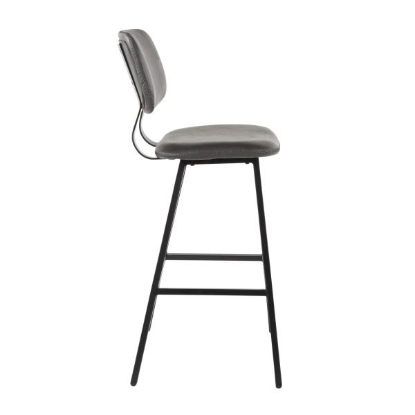 Foundry Black Metal Grey Faux Leather Contemporary Barstool Set of 2 4
