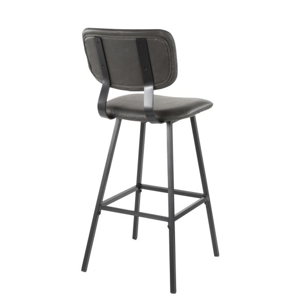 Foundry Black Metal Grey Faux Leather Contemporary Barstool Set of 2 5