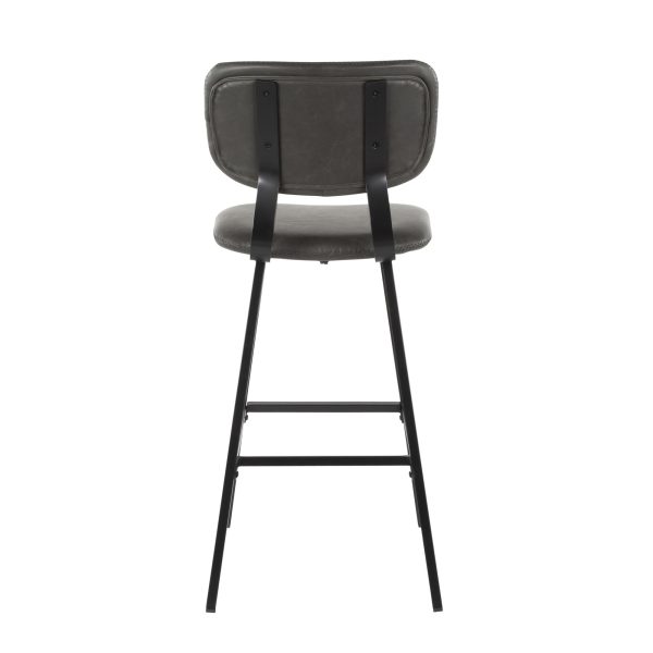 Foundry Black Metal Grey Faux Leather Contemporary Barstool Set of 2 6