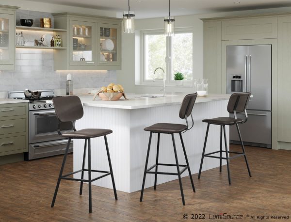 Foundry Black Metal Grey Faux Leather Contemporary Barstool Set of 2
