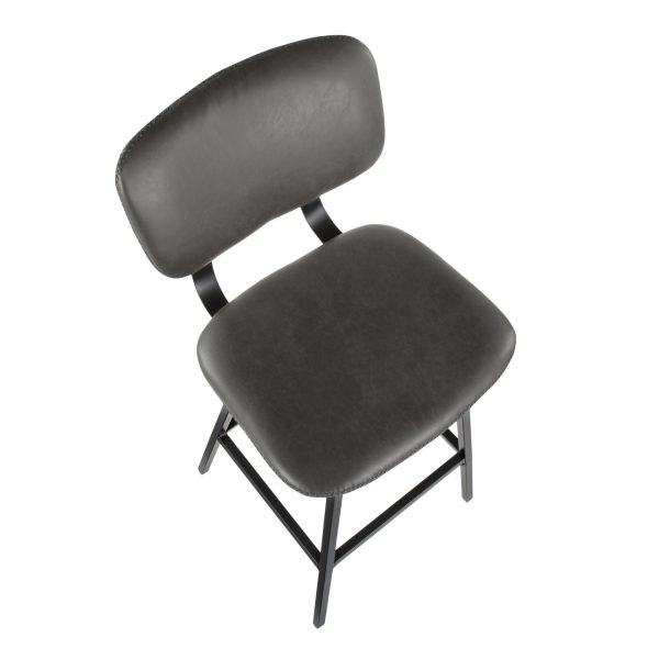 Foundry Black Metal Grey Faux Leather Contemporary Barstool Set of 2 8