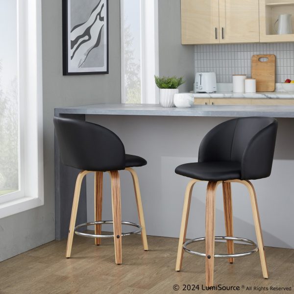 Fran 24 Mid Century ZebraBlack Swivel Counter Stool Set of 2 1