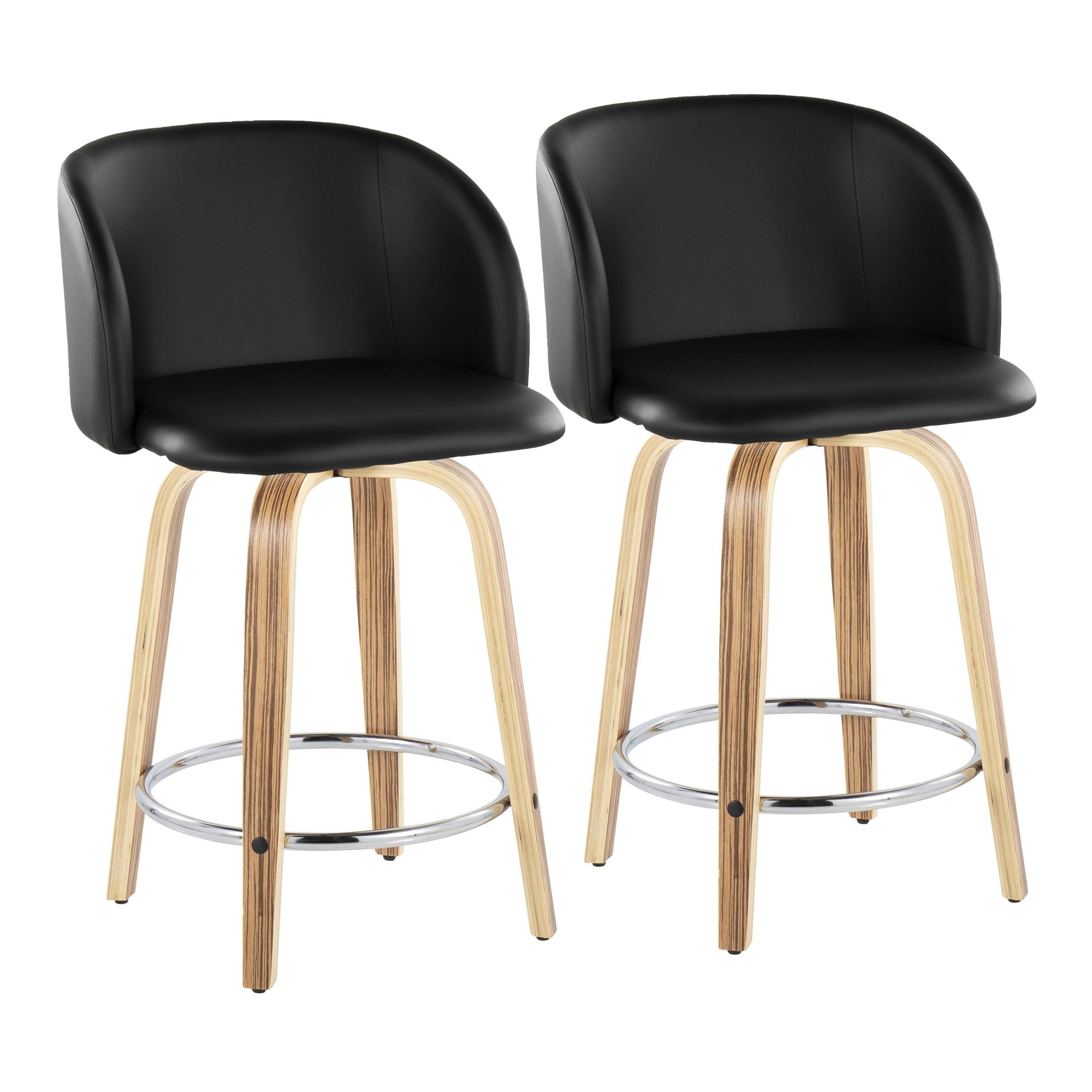 Fran 24 Mid-Century Zebra/Black Swivel Counter Stool (Set of 2) 3 Fran 24 Mid-Century Zebra/Black Swivel Counter Stool (Set of 2) - Image 3