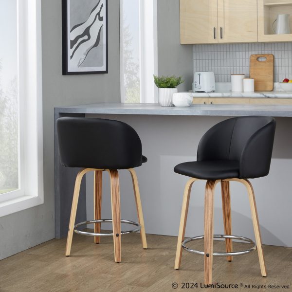 Fran 24 Mid Century ZebraBlack Swivel Counter Stool Set of 2
