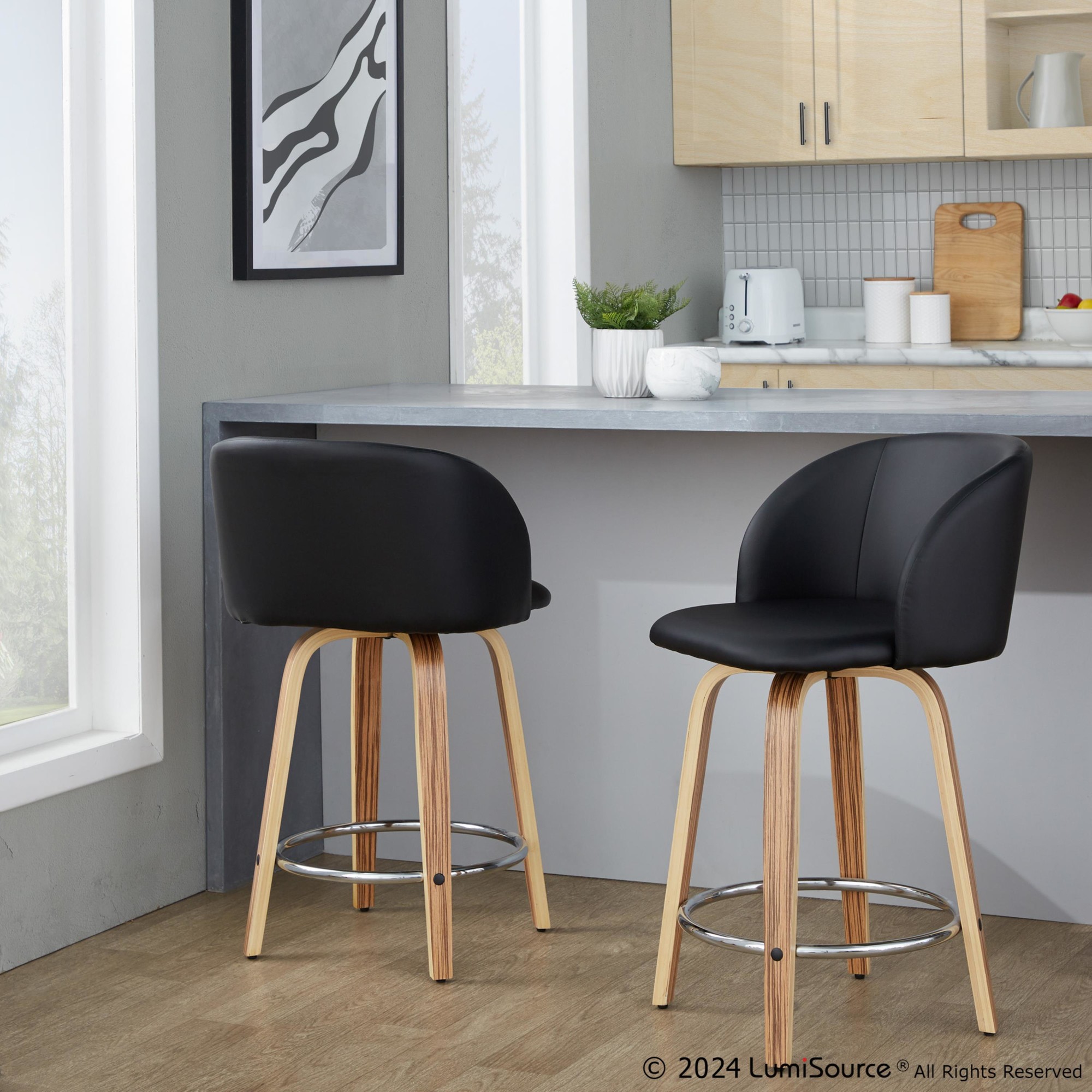 Fran 24 Mid-Century Zebra/Black Swivel Counter Stool (Set of 2) 1 Fran 24 Mid-Century Zebra/Black Swivel Counter Stool (Set of 2)
