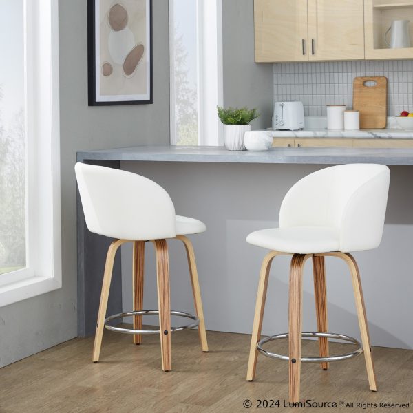 Fran 24 Mid Century ZebraWhite Swivel Counter Stool Set of 2 1