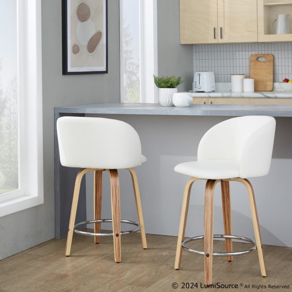 Fran 24 Mid Century ZebraWhite Swivel Counter Stool Set of 2