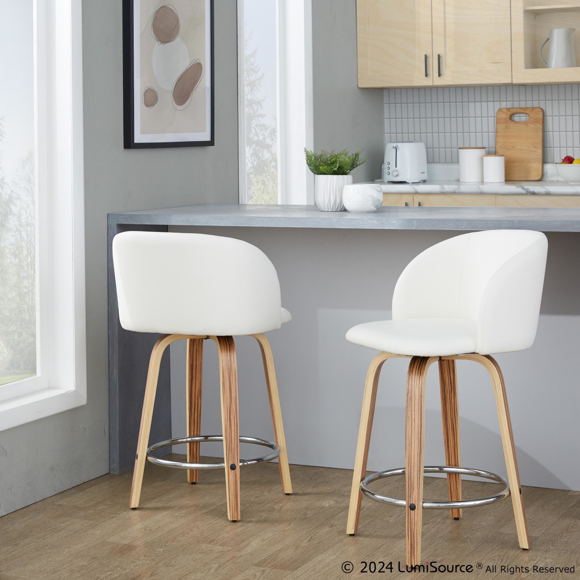 Fran 24 Mid-Century Zebra/White Swivel Counter Stool (Set of 2) 1 Fran 24 Mid-Century Zebra/White Swivel Counter Stool (Set of 2)