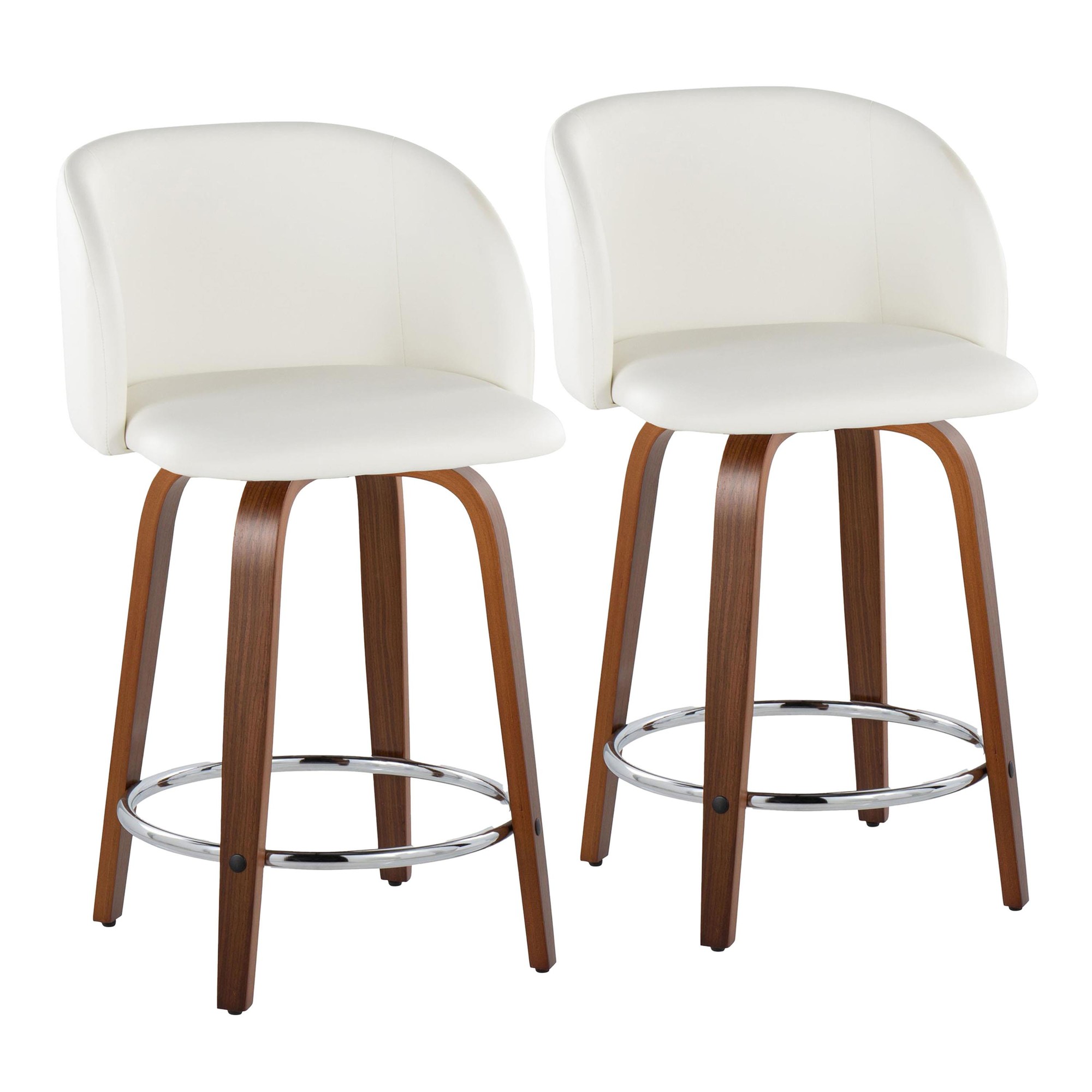 Fran 24 Walnut White Mid-Century Modern Swivel Stools (Set of 2) 3 Fran 24 Walnut White Mid-Century Modern Swivel Stools (Set of 2) - Image 3