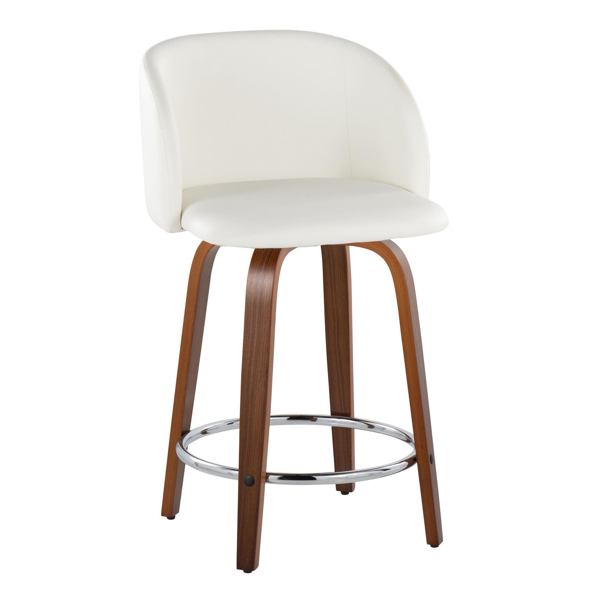 Fran 24 Walnut White Mid-Century Modern Swivel Stools (Set of 2) 4 Fran 24 Walnut White Mid-Century Modern Swivel Stools (Set of 2) - Image 4