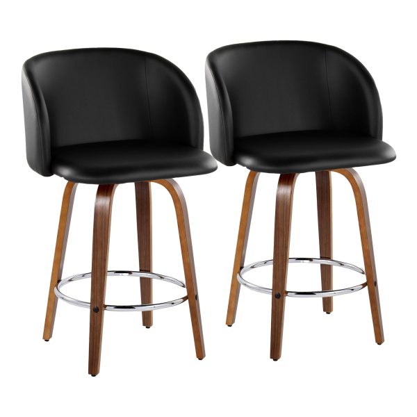 Fran 25 Mid Century Modern Walnut Black Swivel Stools Set of 2 2