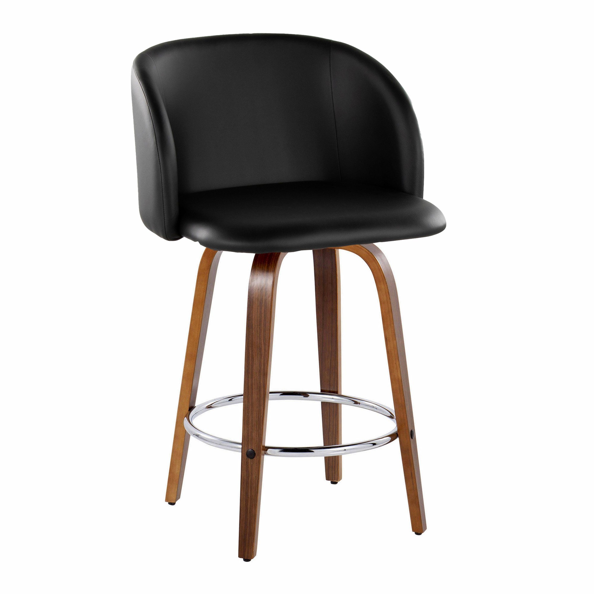 Fran 25 Mid-Century Modern Walnut Black Swivel Stools (Set of 2) 4 Fran 25 Mid-Century Modern Walnut Black Swivel Stools (Set of 2) - Image 4
