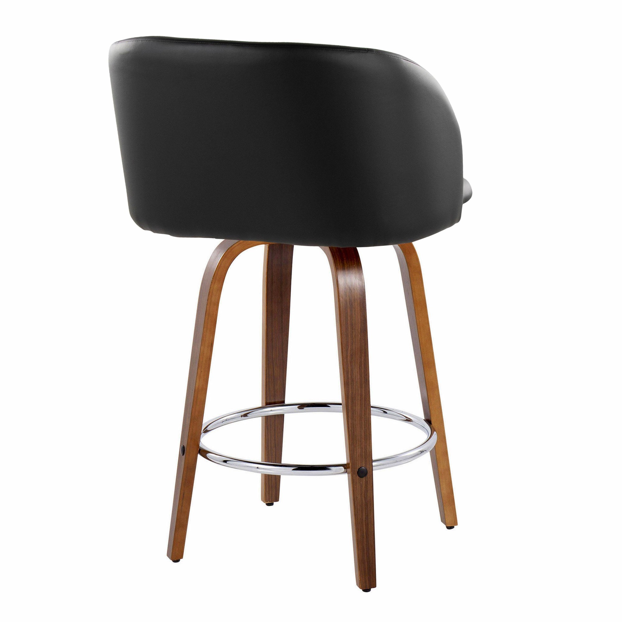 Fran 25 Mid-Century Modern Walnut Black Swivel Stools (Set of 2) 6 Fran 25 Mid-Century Modern Walnut Black Swivel Stools (Set of 2) - Image 6