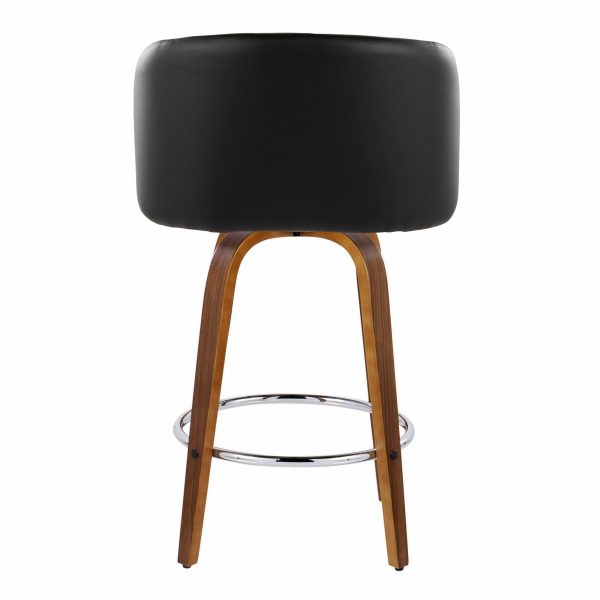 Fran 25 Mid Century Modern Walnut Black Swivel Stools Set of 2 6