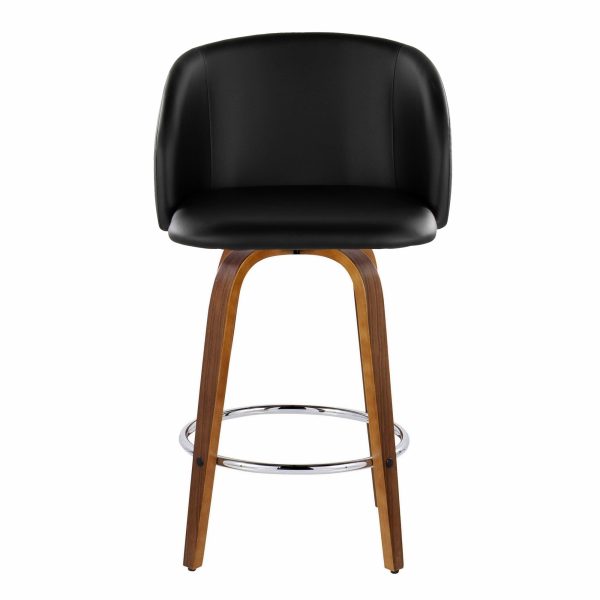 Fran 25 Mid Century Modern Walnut Black Swivel Stools Set of 2 7