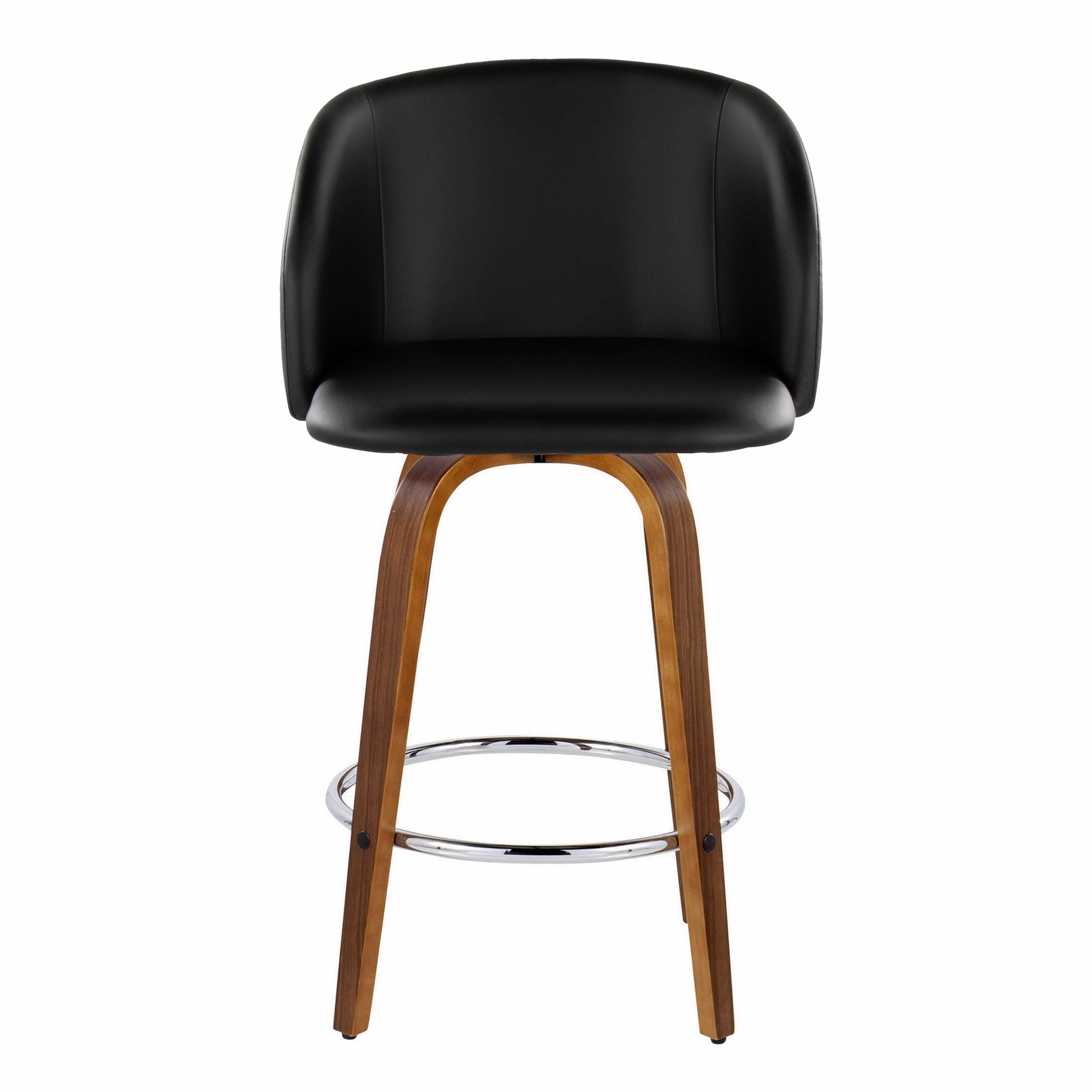 Fran 25 Mid-Century Modern Walnut Black Swivel Stools (Set of 2) 8 Fran 25 Mid-Century Modern Walnut Black Swivel Stools (Set of 2) - Image 8