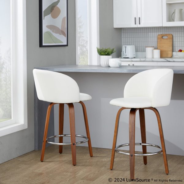 Fran 25 Walnut White Mid Century Modern Counter Stool Set of 2 1