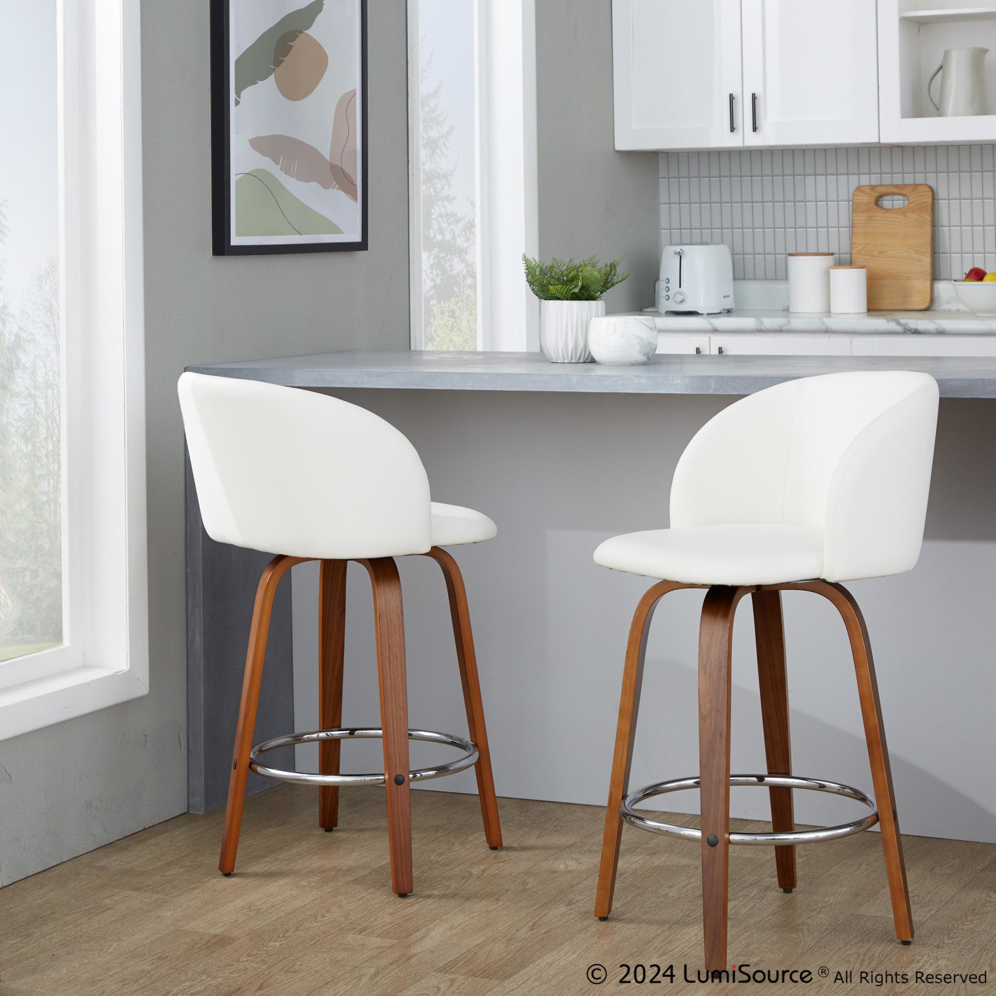 Fran 25 Walnut White Mid-Century Modern Counter Stool (Set of 2) 2 Fran 25 Walnut White Mid-Century Modern Counter Stool (Set of 2) - Image 2